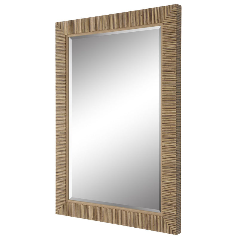 Seavell Coastal Mirror | Modern Rectangle Rattan Polymer Frame Bathroom Vanity Mirror Mounted Vertical or Horizontal (25 in. W x 35 in. H x 2 in. D)