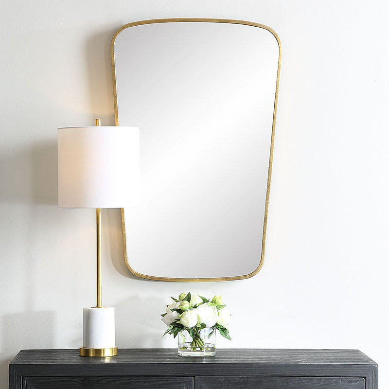 Zenval Gold Leaf Mirror | Modern Iron Frame Bathroom Vanity Mirror (22 in. W x 34 in. H x 1 in. D)