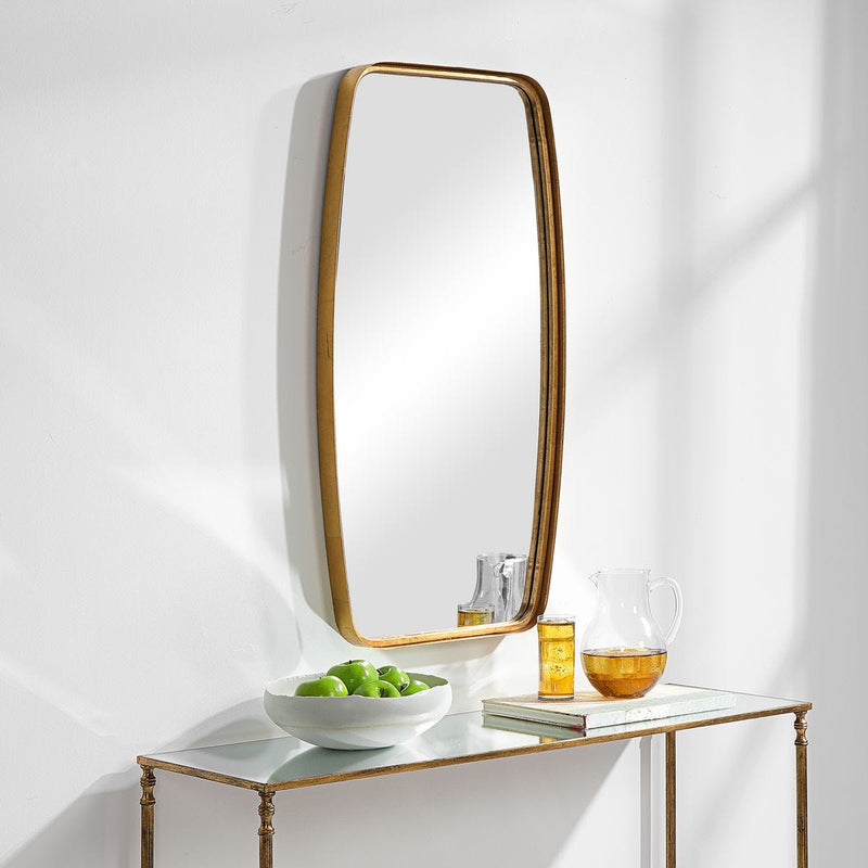 Nexa Gold Leaf Mirror | Modern Rectangle Metal Frame Bathroom Vanity Mirror with Rounded Corners Mounted Vertical or Horizontal (20 in. W x 40 in. H x 2 in. D)