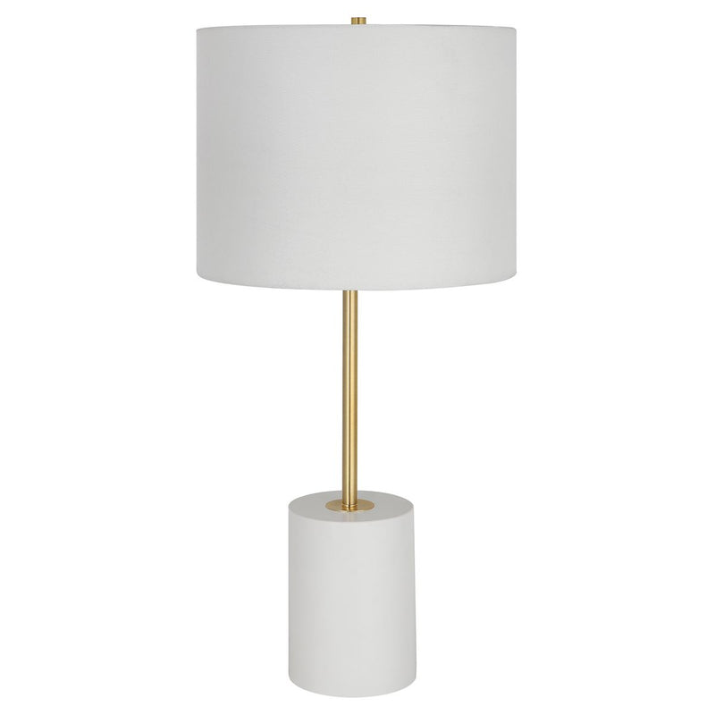 Zelim White with Gold Modern Metal Table Lamp with White Linen Shade (28" H Lamp with 10" H x 13" W Shade)