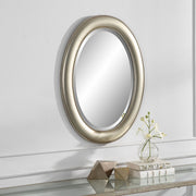 Avara Metallic Silver Mirror | Modern Oval Polystyrene Frame Bathroom Vanity Mirror Mounted Vertical or Horizontal (22 in. W x 29 in. H x 1 in. D)