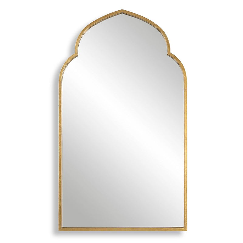 Marzala Antique Gold Leaf Mirror | Modern Arch Iron Frame Bathroom Vanity Mirror (22 in. W x 38 in. H x 1 in. D)