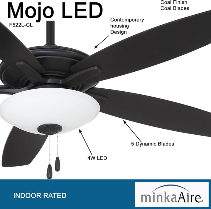 Minka Aire F522L-CL Mojo 52" Coal Black Ceiling Fan with LED Light