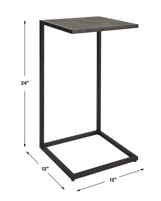 Calden Accent Table | Antique Black with Gray Shagreen Top (12 in. W x 24 in. H)