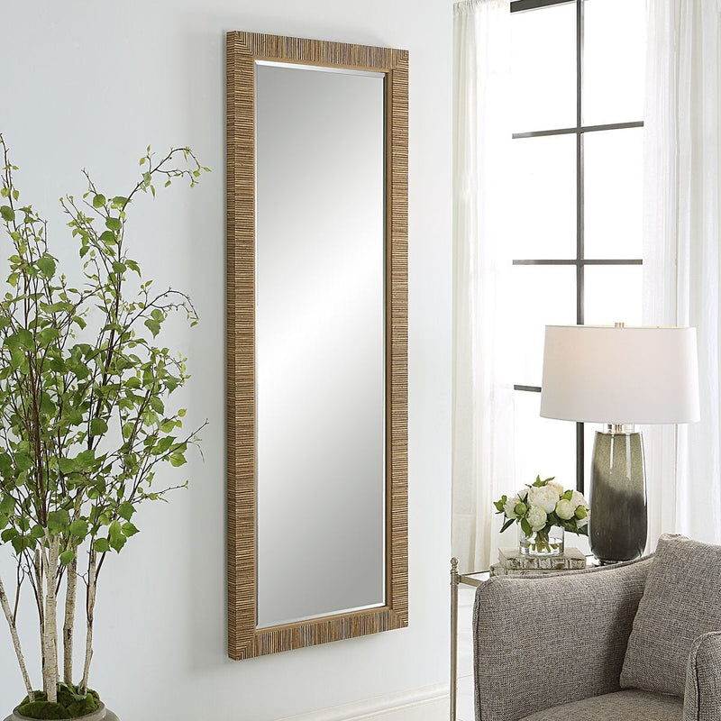 Seavell Coastal Mirror | Modern Rectangle Rattan Polymer Frame Mirror Mounted Vertical or Horizontal (25 in. W x 70 in. H x 2 in. D)