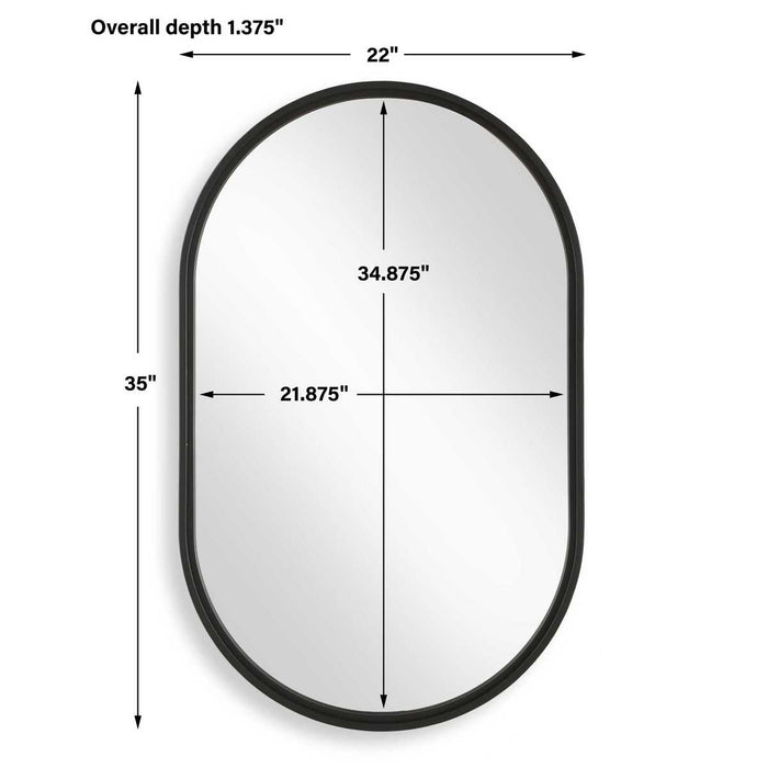 Capsol Satin Black Mirror | Modern Oval Iron Frame Bathroom Vanity Mirror Mounted Vertical or Horizontal (22 in. W x 35 in. H x 1 in. D)