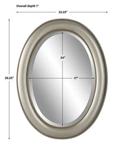 Avara Metallic Silver Mirror | Modern Oval Polystyrene Frame Bathroom Vanity Mirror Mounted Vertical or Horizontal (22 in. W x 29 in. H x 1 in. D)