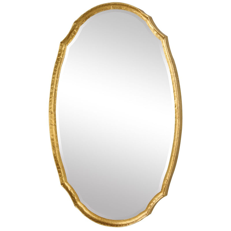 Midora Antique Gold Leaf Mirror | Modern Oval Hammered Iron Frame Bathroom Vanity Mirror Mounted Vertical or Horizontal (24 in. W x 36 in. H x 2 in. D)