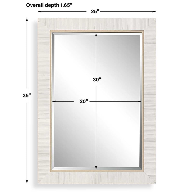 Coastridge Whitewashed Mirror | Modern Rectangle Rattan Polymer Frame Bathroom Vanity Mirror Mounted Vertical or Horizontal (25 in. W x 35 in. H x 2 in. D)