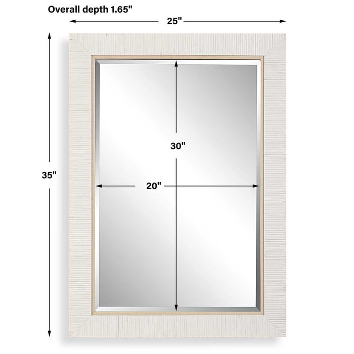 Coastridge Whitewashed Mirror | Modern Rectangle Rattan Polymer Frame Bathroom Vanity Mirror Mounted Vertical or Horizontal (25 in. W x 35 in. H x 2 in. D)