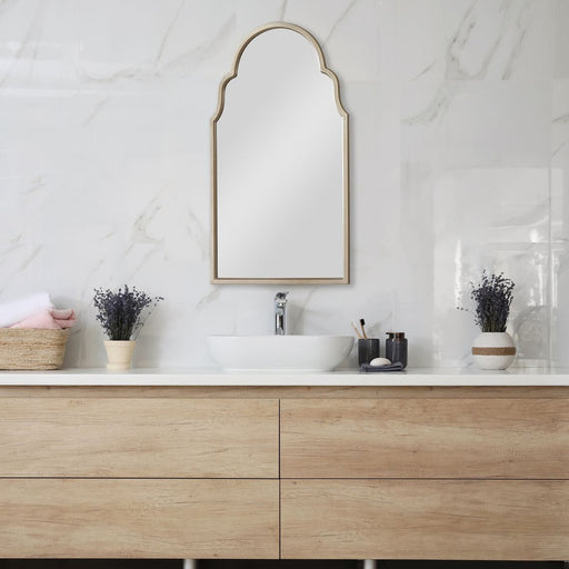 Montessa Warm Silver Mirror | Modern Arch Frame Bathroom Vanity Mirror (24 in. W x 41 in. H x 1 in. D)