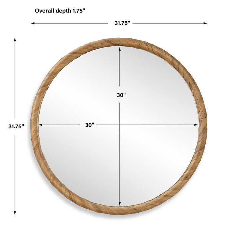 Tidewell Coastal Mirror | Modern Round Seagrass Frame Mirror (32 in. W x 32 in. H x 2 in. D)