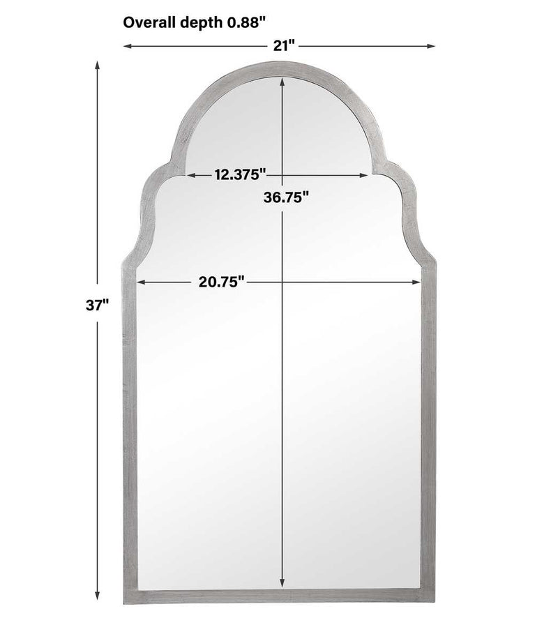 Abbey Silver Leaf Mirror | Modern Arch Iron Frame Bathroom Vanity Mirror (21 in. W x 37 in. H x 1 in. D)