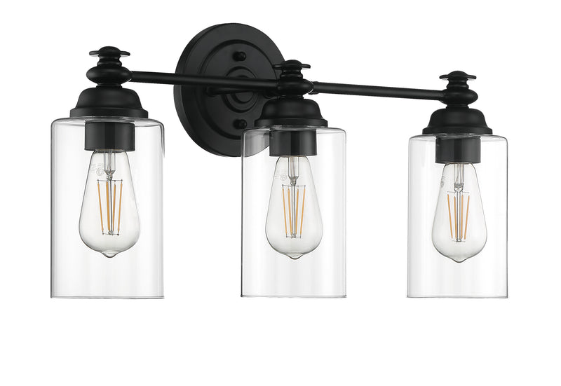 Craftmade 49803-FB-C Dardyn 3 Light Bathroom Vanity Light -Flat Black (Clear Glass)