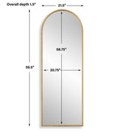 Arvisa Antiqued Gold Leaf Mirror | Modern Arch Iron Frame Mirror (22 in. W x 60 in. H x 2 in. D)