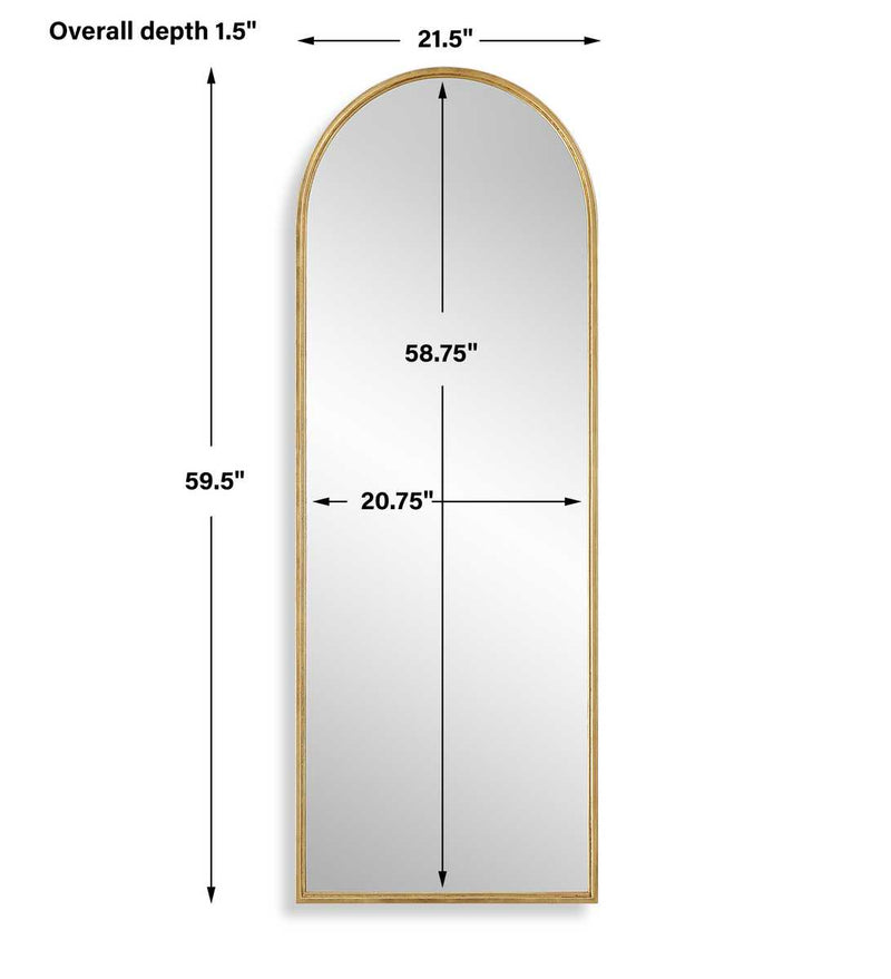 Arvisa Antiqued Gold Leaf Mirror | Modern Arch Iron Frame Mirror (22 in. W x 60 in. H x 2 in. D)