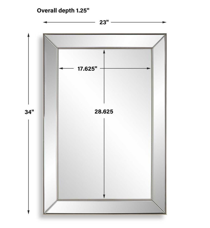 Norwin Nickel Mirror | Modern Rectangle Frame Bathroom Vanity Mirror Mounted Vertical or Horizontal (23 in. W x 34 in. H x 1 in. D)