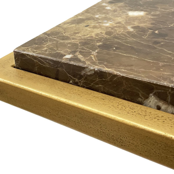 Riva Accent Table | Antiqued Gold and Brown Emperador Marble Top (10 in. W x 23 in. H x 8 in. D)