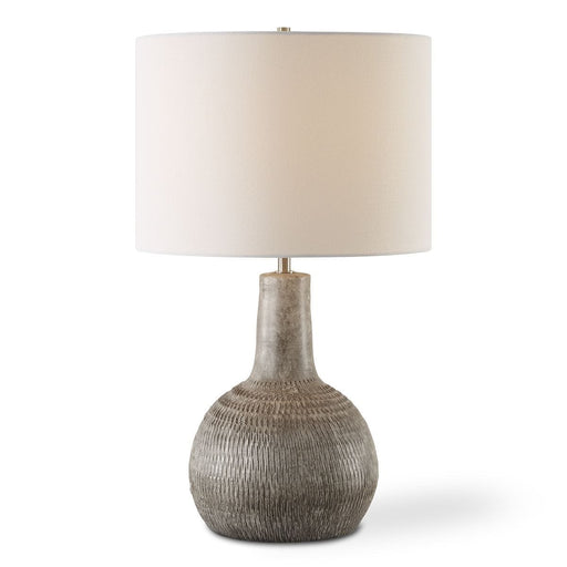 Belnor Ivory with Aged Black Undertones Modern Ceramic Table Lamp with Off White Linen Shade (24" H Lamp with 10" H x 14" W Shade)