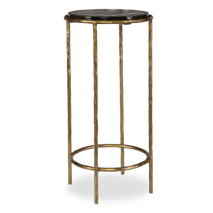 Vortel Accent Table | Antique Gold Textured Iron and Recycled Glass Top (12 in. W x 24 in. H)