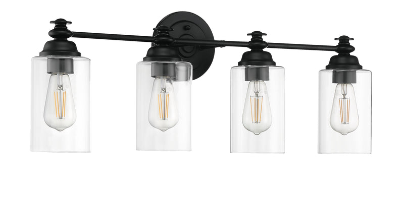 Craftmade 49804-FB-C Dardyn 4 Light Bathroom Vanity Light -Flat Black (Clear Glass)