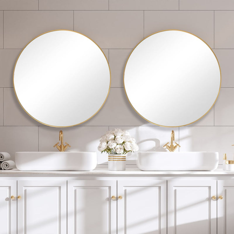 Arculo Brushed Gold Mirror | Modern Round Aluminum Frame Bathroom Vanity Mirror (34 in. W x 34 in. H x 2 in. D)