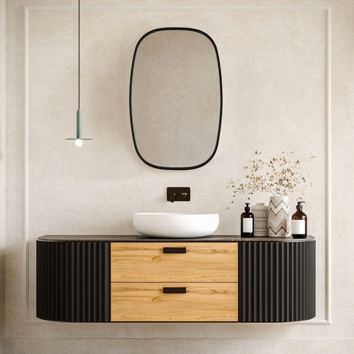 Ovelo Satin Black Mirror | Modern Rectangle Iron Frame Bathroom Vanity Mirror with Rounded Corners Mounted Vertical or Horizontal (22 in. W x 34 in. H x 2 in. D)