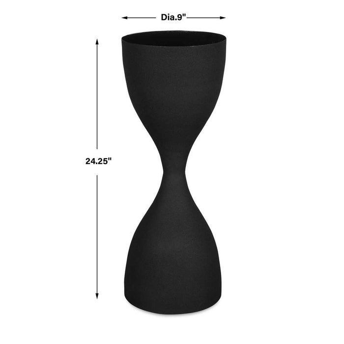 Gravon Accent Table | Textured Sandpaper Black and High Gloss Black Top (9 in. W x 24 in. H)