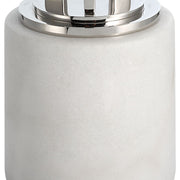 Mara Accent Table | Nickel and Tempered Glass Top with White Marble Base (11 in. W x 24 in. H)