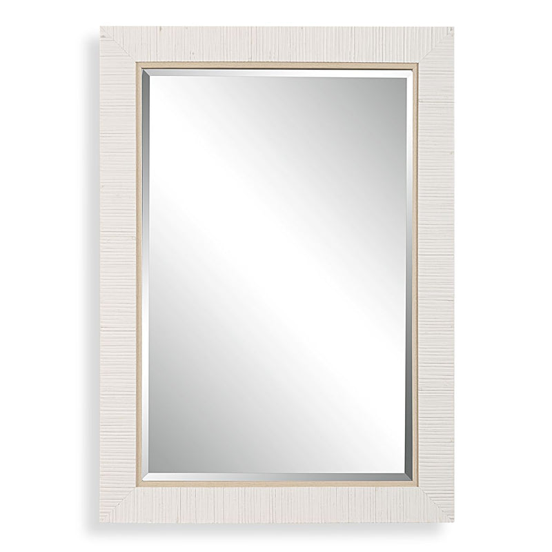 Coastridge Whitewashed Mirror | Modern Rectangle Rattan Polymer Frame Bathroom Vanity Mirror Mounted Vertical or Horizontal (25 in. W x 35 in. H x 2 in. D)