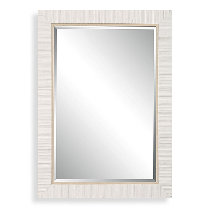 Coastridge Whitewashed Mirror | Modern Rectangle Rattan Polymer Frame Bathroom Vanity Mirror Mounted Vertical or Horizontal (25 in. W x 35 in. H x 2 in. D)