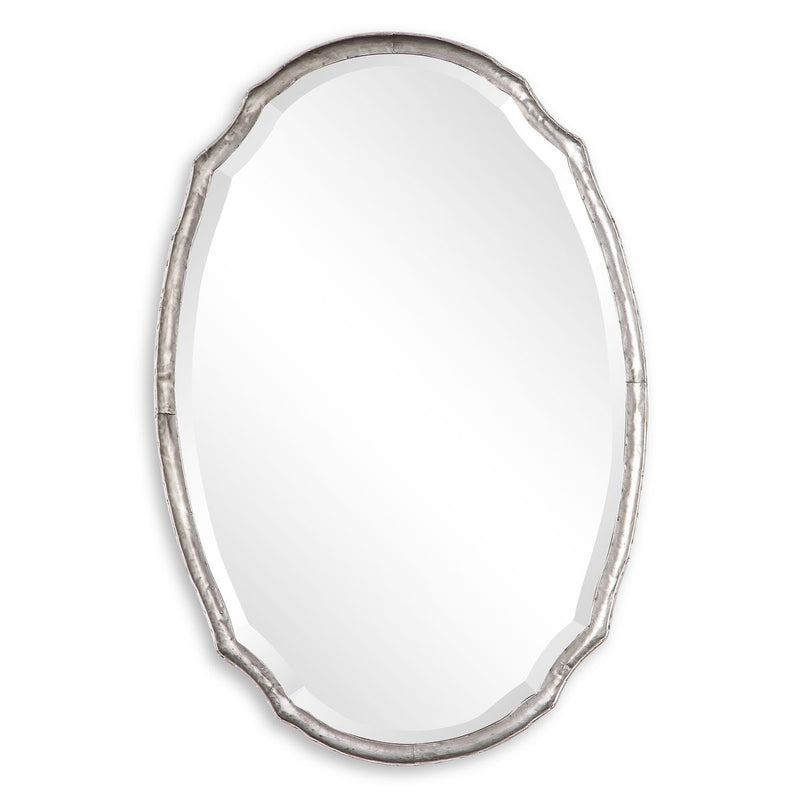 Midora Antique Silver Mirror | Modern Oval Hammered Iron Frame Bathroom Vanity Mirror Mounted Vertical or Horizontal (24 in. W x 36 in. H x 2 in. D)