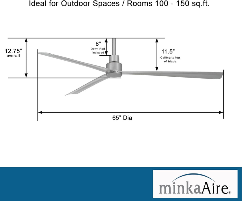 Minka Aire Simple 65" Outdoor Silver Ceiling Fan with Remote Control