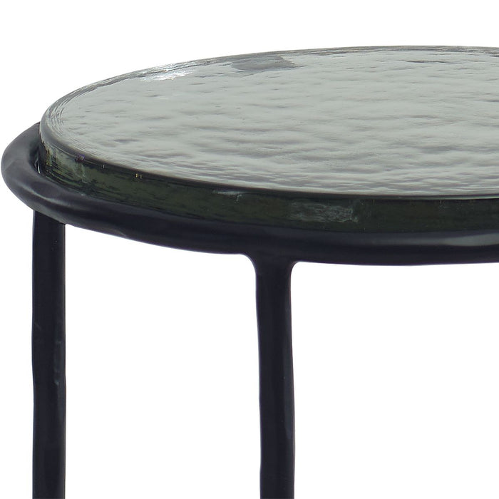 Vortel Accent Table | Black Textured Iron and Recycled Glass Top (12 in. W x 24 in. H)