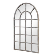 Fenestra Antique Rustic Gray Mirror | Modern Arch Windowpane Iron Frame Mirror (30 in. W x 44 in. H x 1 in. D)