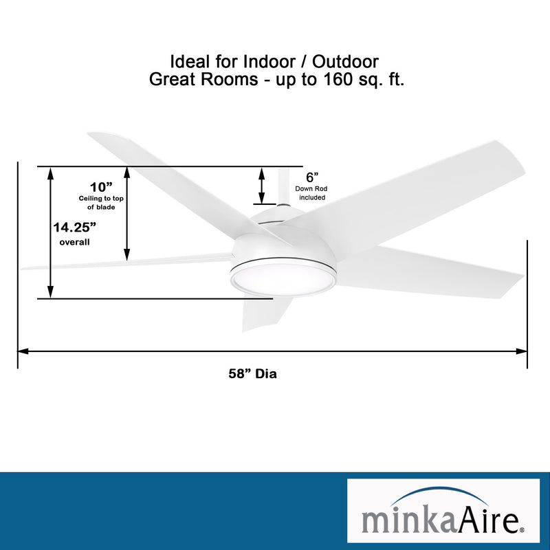 Minka Aire Chubby F781L-WHF 58-Inch LED Outdoor Ceiling Fan in Flat White with Remote