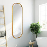 Dorado Antique Metallic Gold Leaf Mirror | Modern Oval Engineered Wood Frame Bathroom Mirror Mounted Vertical or Horizontal (22 in. W x 62 in. H x 1 in. D)