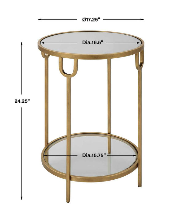 Straven Accent Table | Antique Gold with Mirrored Top and Tempered Glass Bottom (17 in. W x 24 in. H)