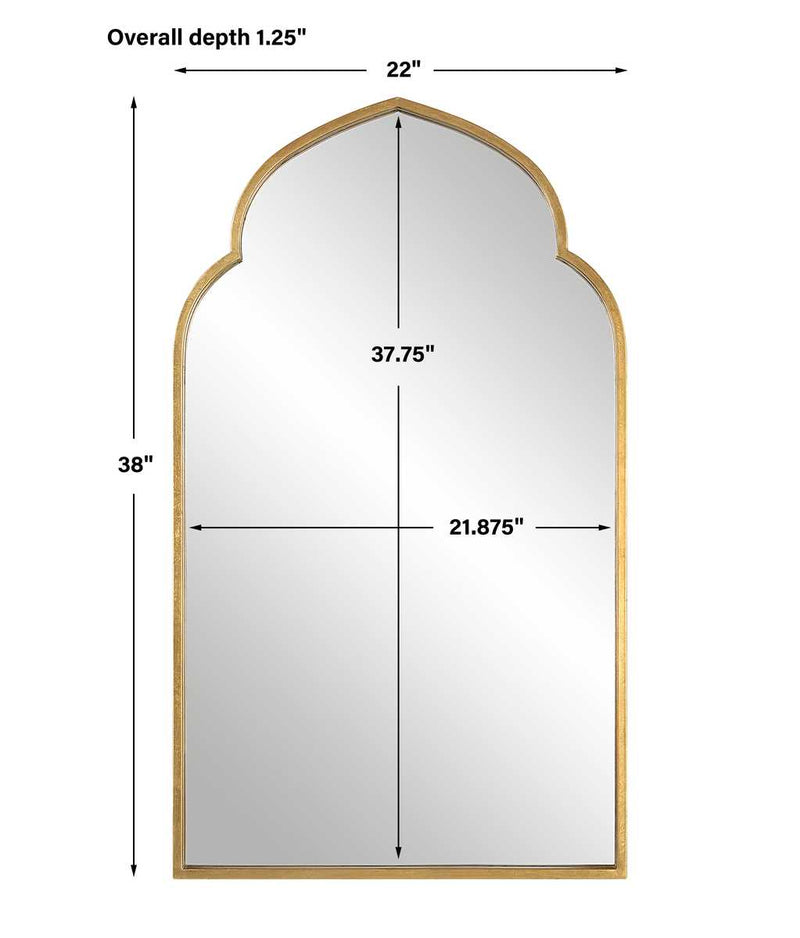 Marzala Antique Gold Leaf Mirror | Modern Arch Iron Frame Bathroom Vanity Mirror (22 in. W x 38 in. H x 1 in. D)