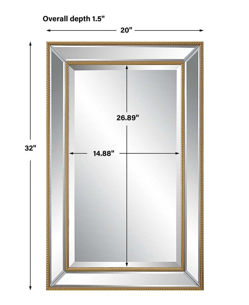 Solitha Gold Mirror | Modern Rectangle Engineered Polymer Frame Bathroom Vanity Mirror Mounted Vertical or Horizontal (20 in. W x 32 in. H x 2 in. D)