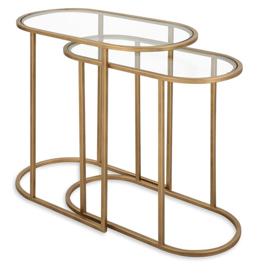 Strada Nesting Tables Set of 2 | Antique Brushed Brass and Clear Tempered Glass Top (Medium: 22 in. W x 19.5 in. H x 10.5 in. D; Large: 24 in. W x 22 in. H x 12.5 in. D)