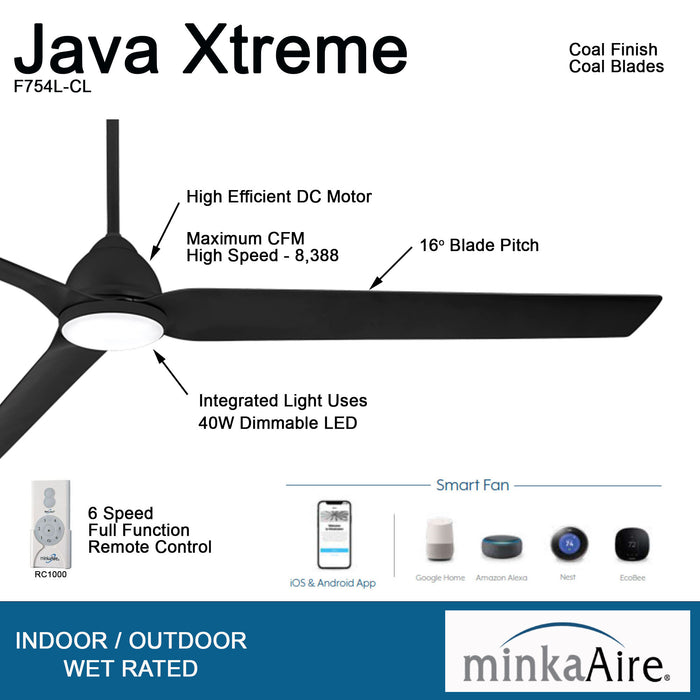 Minka Aire Java Xtreme 84" Outdoor Coal Smart LED Ceiling Fan and Remote Control