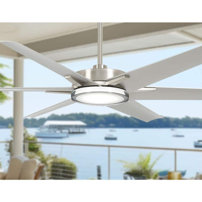 Minka Aire Deco F866L-BNW 65-Inch LED Outdoor Modern Ceiling Fan in Brushed Nickel with Remote