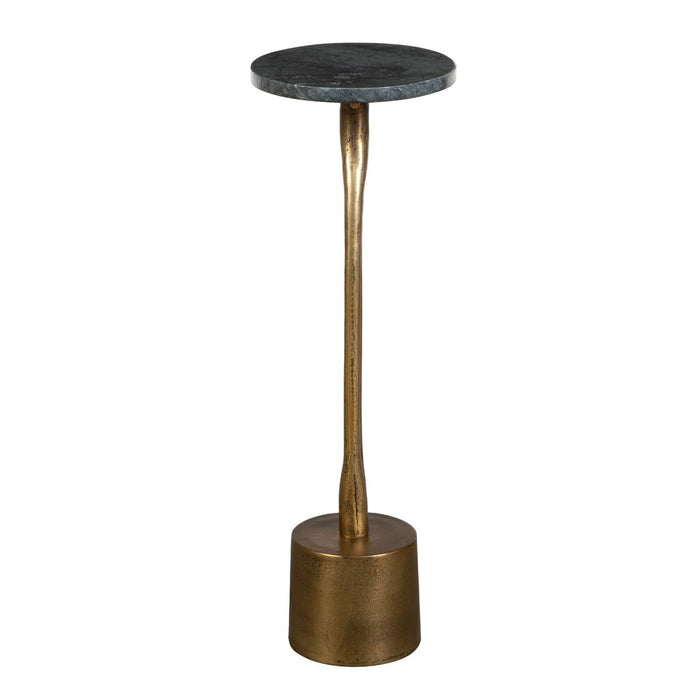 Kalra Accent Table | Antique Brass and Emerald Green Oval Marble Top (12 in. W x 24 in. H x 8 in. D)