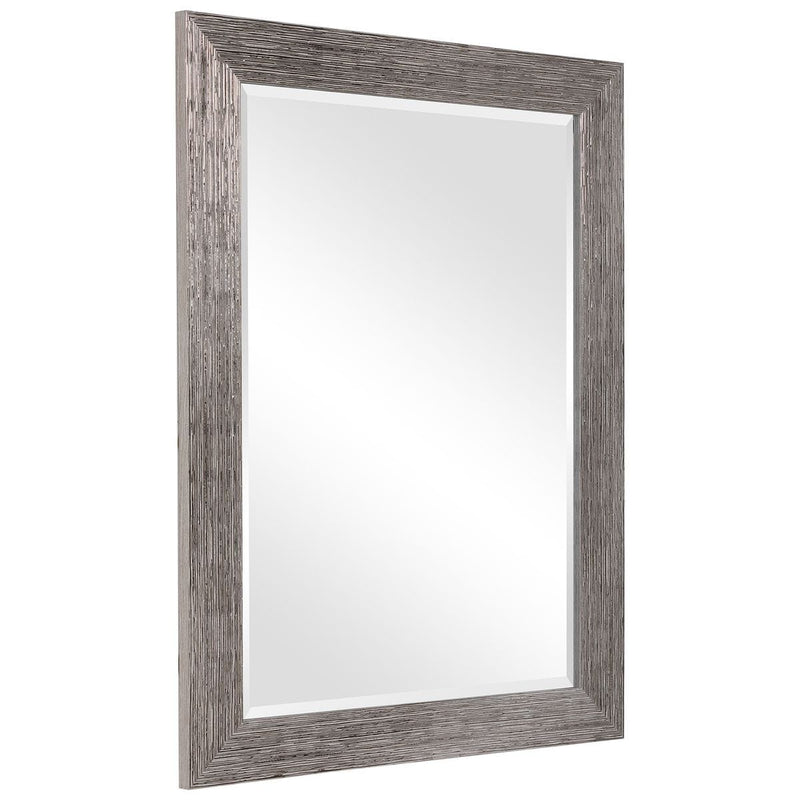 Struxe Silver Tones Mirror | Modern Rectangle Engineered Polymer Frame Bathroom Vanity Mirror Mounted Vertical or Horizontal (26 in. W x 36 in. H x 1 in. D)