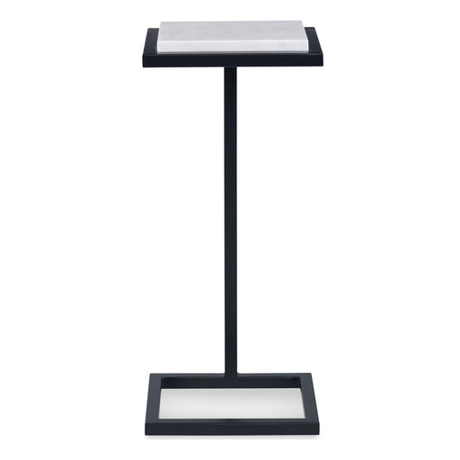 Riva Accent Table | Satin Black and White Marble Top (10 in. W x 23 in. H x 8 in. D)