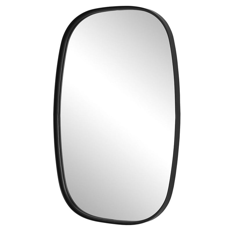 Ovelo Satin Black Mirror | Modern Rectangle Iron Frame Bathroom Vanity Mirror with Rounded Corners Mounted Vertical or Horizontal (22 in. W x 34 in. H x 2 in. D)