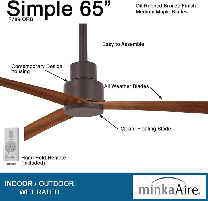 Minka Aire Simple 65" Outdoor Oil Rubbed Bronze Ceiling Fan with Remote Control