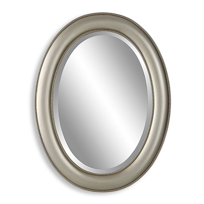 Avara Metallic Silver Mirror | Modern Oval Polystyrene Frame Bathroom Vanity Mirror Mounted Vertical or Horizontal (22 in. W x 29 in. H x 1 in. D)