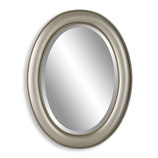 Avara Metallic Silver Mirror | Modern Oval Polystyrene Frame Bathroom Vanity Mirror Mounted Vertical or Horizontal (22 in. W x 29 in. H x 1 in. D)